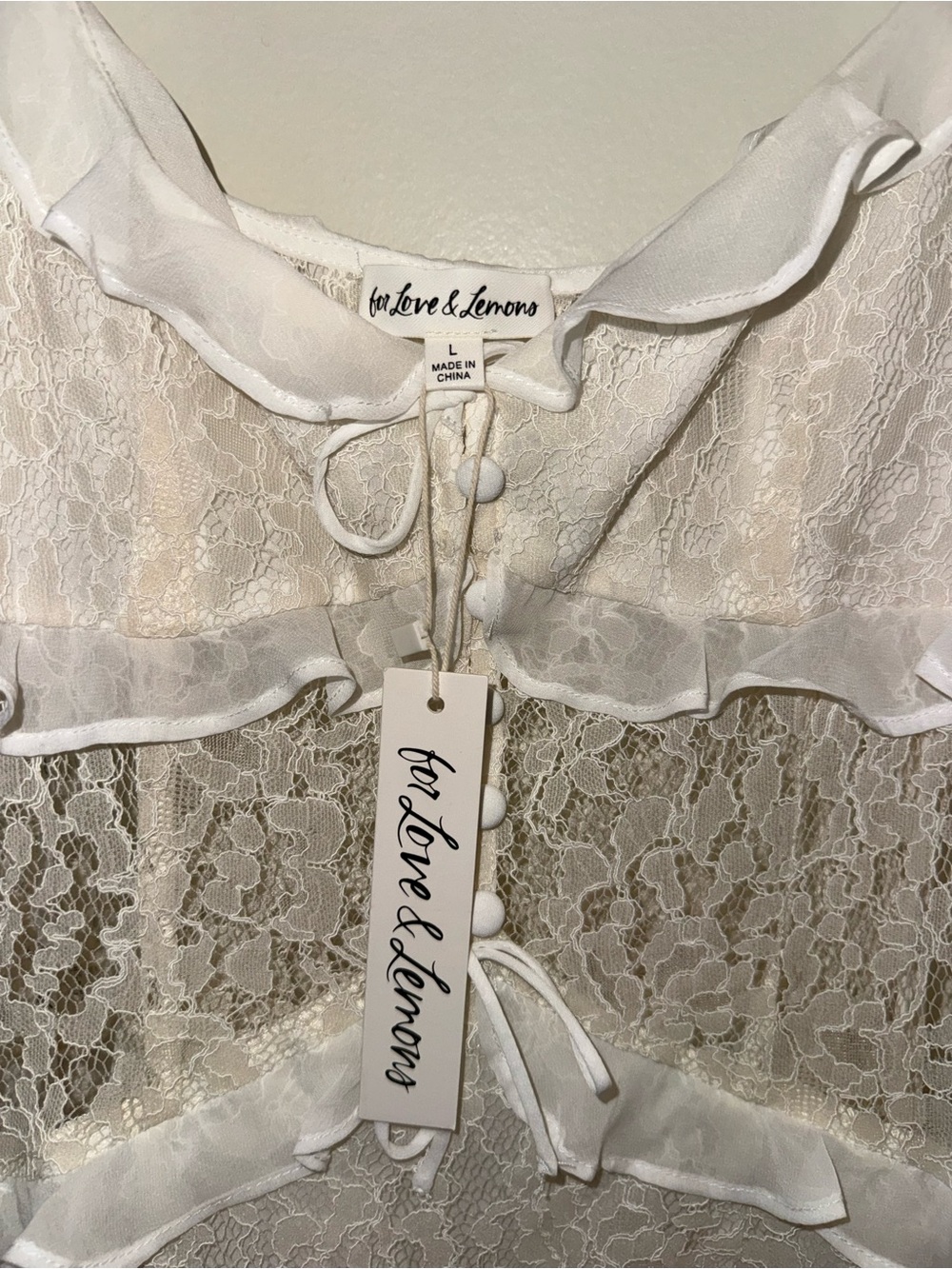 For Love And Lemons | Lea Lace Long Sleeve Mini Dress | White | Large | NWT - Picture 3 of 5